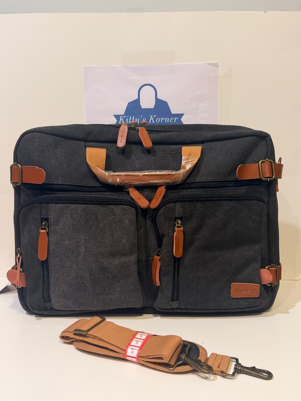 NWT CoolBELL Canvas Backpack/Messenger/Briefcase/Laptop/Travel Dark Grey